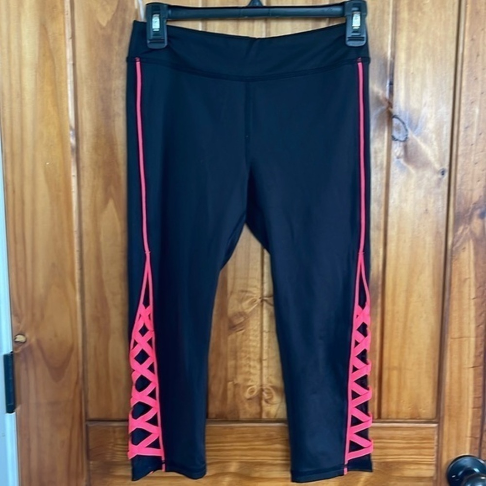 Ideology Macyās Cropped Legging black Hot Pink Mesh large